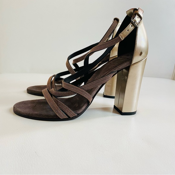 Brunello Cucinelli Monili-Trim Strappy Sandals, Rose Gold NEW - Picture 2 of 12